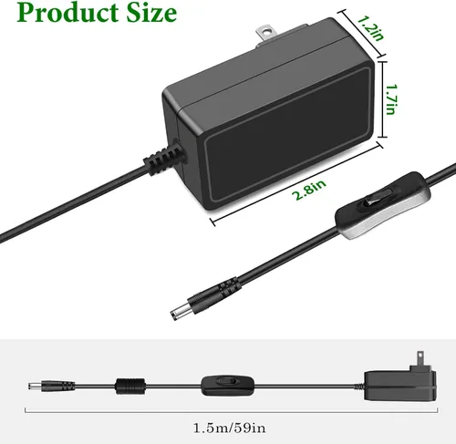Miniatura 8 de Adaptador de fuente de alimentación de 12 V 2 A con interruptor de encendido/apagado, cable de alimentación de 12 voltios y 2 A. AC 100-240V