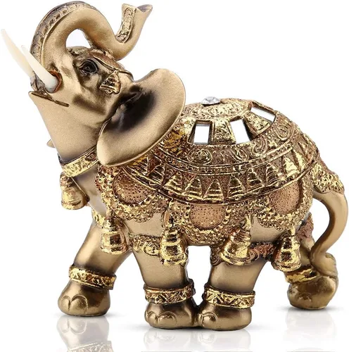 Estatua de elefante dorado 5.5 Feng Shui, elefante tailandés con tronco hacia arriba, escultura coleccionable, decoración de riqueza para el hogar y
