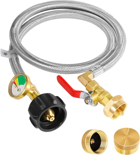 Miniatura 8 de Adaptador de Tanque de Propano para Tanques de 1 lb, Adaptador de Recarga de Tanque de Propano Mejorado de 3 PIES/36 pulgadas Manguera de Acero
