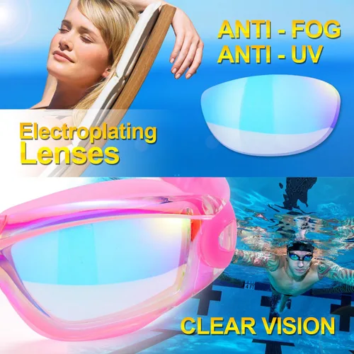 Miniatura 4 de Gafas de natación, paquete de 2 gafas de natación para adultos, hombres, mujeres, jóvenes, niños Blanco/Rosa (espejo).