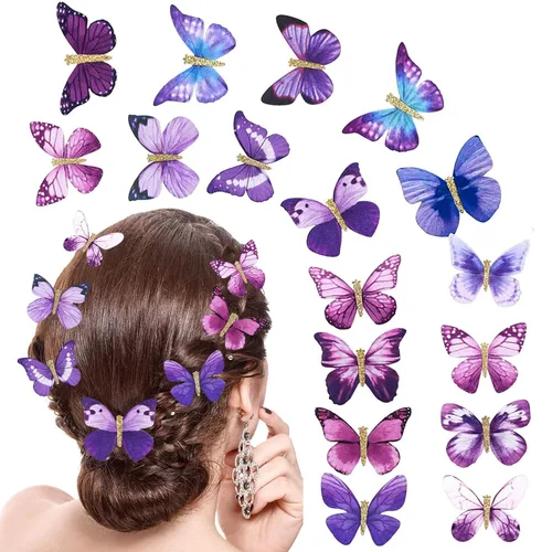 Miniatura 13 de 18 pinzas para el cabello con diamantes de imitación de mariposa para adolescentes y mujeres, clips de mandíbula Y2K con purpurina, lindos regalos