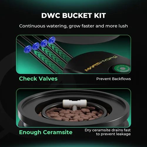 Miniatura 5 de Sistema de cultivo hidropónico Mars Hydro DWC de 5 galones de cultivo de agua profunda con bomba de aire de 8W, manguera de aire multiusos, piedra