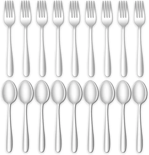 Miniatura 7 de Juego de cubiertos de 24 tenedores y cucharas para 12, tenedores y cucharas de acero inoxidable negro, cuchara duradera de 8 pulgadas y tenedor