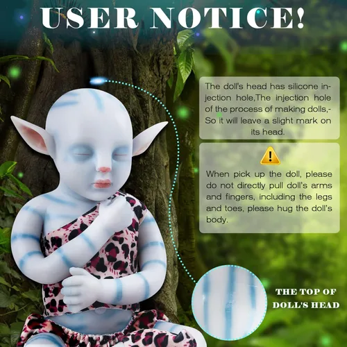 Miniatura 2 de Vollence Muñecas de bebé de cuerpo completo de silicona Avatar durmiendo de 17 pulgadas, no son muñecas de vinilo, bebé Na'vi Reborn todo