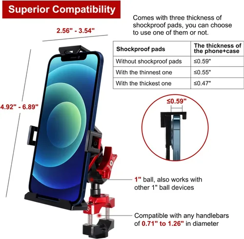 Miniatura 6 de Soporte de metal para teléfono de motocicleta, sólido y antirrobo, soporte para teléfono celular resistente, compatible con Harley Davidson y la Rojo