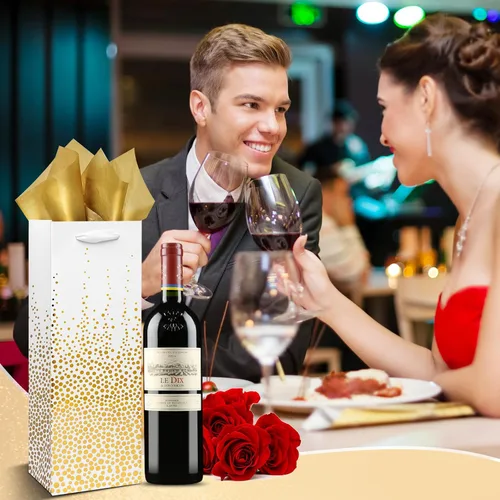 Miniatura 5 de Carnation Bolsas de vino – Paquete de 12 bolsas de regalo para botellas de vino de papel de aluminio dorado para ocasiones especiales