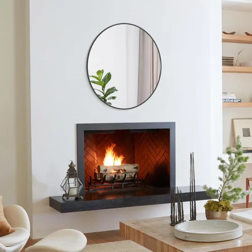 Miniatura 4 de WallBeyond Espejo de pared redondo de 28 pulgadas, espejo circular grande negro para baño con marco de metal, espejo negro redondo para decoración