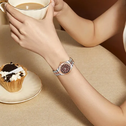 Miniatura 7 de Reloj clásico para mujer con banda de acero inoxidable sólido, reloj de vestir para mujer, reloj con calendario