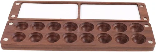 Sewroro Paleta de acuarela portátil de madera de 16 colores, paleta de bocetos, caja de paleta de colores, caja de pigmentos magnéticos, bandeja de