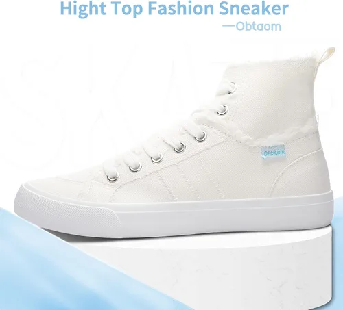 Miniatura 2 de Obtaom Zapatos de lona para mujer y hombre, zapatos de lona lavados a media pantorrilla, zapatos casuales de lona con cordones