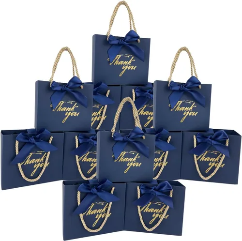 Miniatura 10 de TKSBAG Paquete de 50 pequeñas bolsas de regalo de agradecimiento con asas de 5.5 x 2.3 x 4.7 pulgadas, mini bolsas de regalo negras a granel
