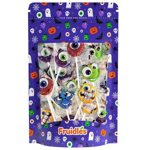 Miniatura 7 de Fruidles Piruleta de monstruo de Halloween, caramelos variados, rellenos de bolsas de golosinas, envueltas individualmente (1 libra)