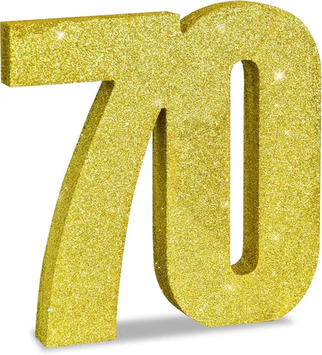 Miniatura 16 de TONIFUL Centros de mesa de madera número 0 con purpurina dorada de 7.8 pulgadas, decoración de fiesta de cumpleaños, oro brillante digital 0