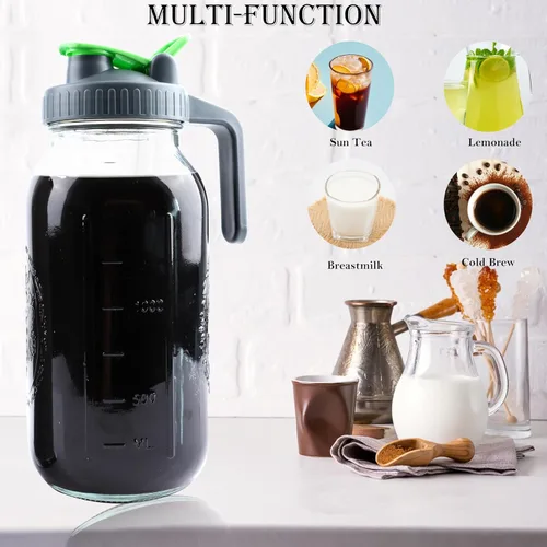 Miniatura 7 de Cafetera de cerveza fría de 64 onzas, jarra de té helado con colador, juego de 2 jarras de vidrio de medio galón con tapa de boquilla, jarra de agua