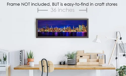 Miniatura 4 de Póster de la ciudad de Nueva York 2022 Manhattan Midtown Skyline sin marco, foto nocturna, color NYC 11.75 pulgadas x 36 pulgadas