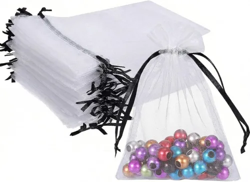 Miniatura 17 de Wudygirl 100 bolsas de organza rosa transparente de 5 x 7 pulgadas con cordón para joyería, bolsas para lápiz labial, baby shower, fiesta, boda