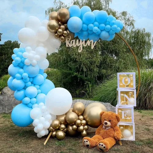 Miniatura 7 de Globos de látex azul dorado y blanco, paquete de 50 globos azul claro de 12 pulgadas, globos de helio para niños, baby shower, cumpleaños, despedida