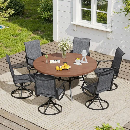 Miniatura 46 de VICLLAX Muebles pequeños de exterior de 3 piezas, 2 sillas giratorias de patio y mesa redonda pequeña para 2, sillas de carbón oscuro y negro