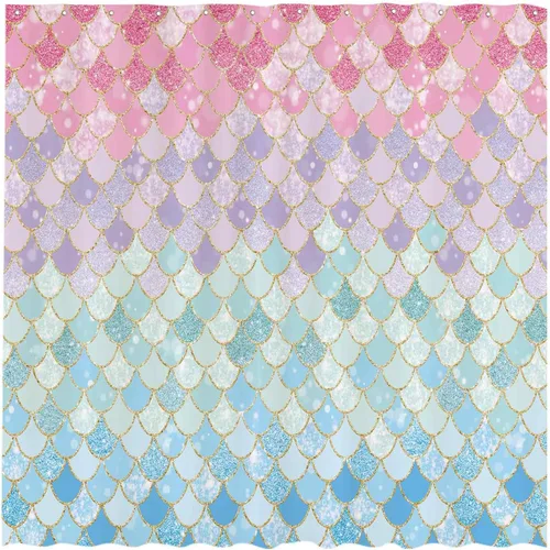 Allenjoy Cortina de ducha con escamas de sirena de 72 x 72 pulgadas para baño, océano bajo el mar, decoración de baño rosa y azul, tela impermeable