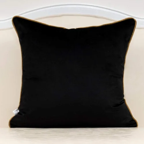 Miniatura 2 de Alerfa - Funda de cojín con rayas de cuero dorado, negra, de 18x18 pulgadas, geométrica, lujosa, decorativa, bordada, de terciopelo, para sofá, Negro