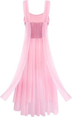 Miniatura 5 de AFAVOM Disfraces de baile contemporáneos para mujer, vestido de baile con lentejuelas, largo irregular, falda de gasa de tul fluido, ropa de baile