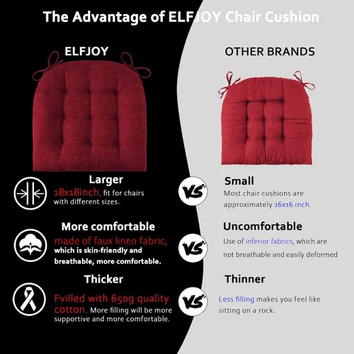 Miniatura 3 de ELFJOY Cojín extragrande para silla mecedora, de lino grueso, para respaldo y asiento, juego de 2 piezas con lazos