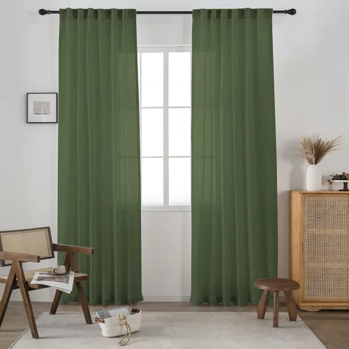 Miniatura 19 de Cortinas de lino transparente color crema de 96 pulgadas de largo para sala de estar, 2 paneles con bolsillo con pestaña trasera, suaves, naturales