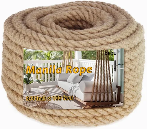Miniatura 32 de Cuerda de Manila de 2 pulgadas x 50 pies, cuerda de cáñamo gruesa de 4 hebras trenzadas, cáñamo natural para manualidades de servicio pesado