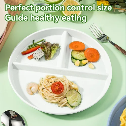 Miniatura 2 de Platos divididos irrompibles para niños y adultos 9 pulgadas 5 piezas, plato redondo de control de porciones, platos de 3 compartimentos