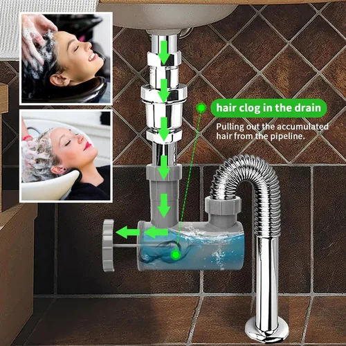 Miniatura 5 de MoyRetty Trampa universal para lavabo de champú y fregadero, se adapta a tubos de drenaje estándar de entrada y salida de 1-1/2 pulgadas