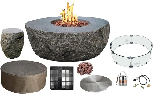 Miniatura 19 de Elementi+ Mesa de Fuego de Gas Colorado de Hormigón Fundido de 56" Rectangular, Hoguera al Aire Libre con Ignición Electrónica Incluye Cubierta