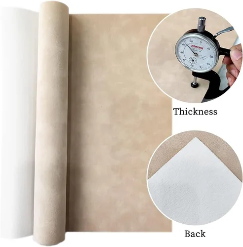 Miniatura 3 de Beige Rosa Suave Tela Sintética de Ante 30x135cm Cuero Sintético Hielo para Mochilas, Bolsos, Costura, Manualidades