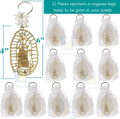 Miniatura 2 de 12 llaveros de Nuestra Señora de Guadalupe con bolsas de regalo Bautizo Recuerdo Marrón, Marrón