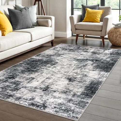 Miniatura 270 de IOHOUZE Alfombra pequeña abstracta de 2 x 3 pies, alfombra de entrada lavable para entrada interior, alfombras con respaldo de goma, alfombra gris