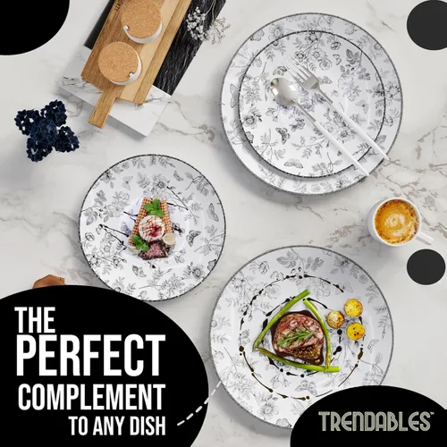 Miniatura 7 de Trendables Platos Desechables para Suministros de Fiesta Platos de Plástico Florales Negros para Boda 40 Piezas - 20 de 8" y 20 de 10"