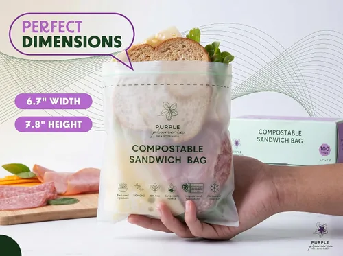 Miniatura 4 de Bolsas de almacenamiento de alimentos 100% compostables resellables (100 cremalleras ecológicas), a base de plantas, a prueba de fugas, duraderas