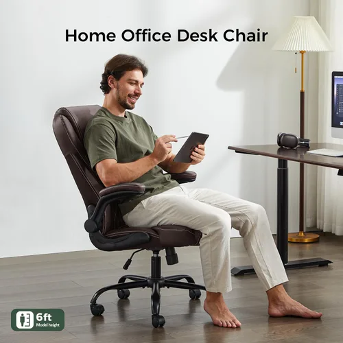 Miniatura 7 de amseatec Silla de Oficina Ejecutiva, Silla de Cuero PU, Silla de Escritorio Ergonómica para Computadora con Soporte Lumbar y Brazos Abatibles
