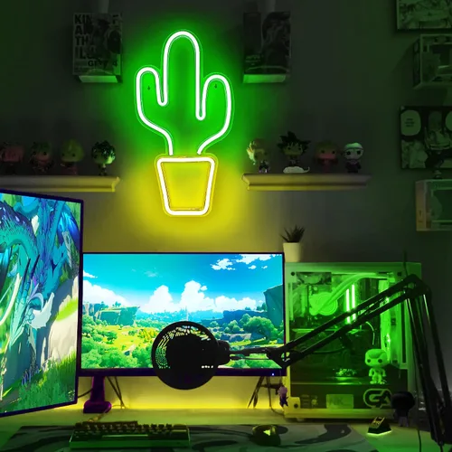 Miniatura 3 de Lumoonosity Luces de cactus – Luz de neón de cactus amarilla y verde para dormitorio – Señales de neón LED alimentadas por USB con interruptor