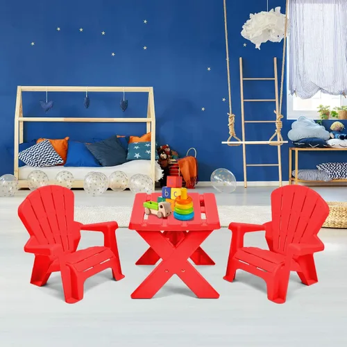 Miniatura 7 de Costzon Juego de mesa y silla para niños, mesa de actividades al aire libre y sillas Adirondack para picnic, jardín, patio, patio trasero y playa