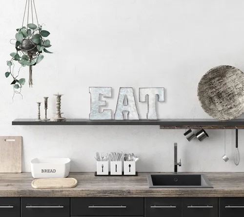 Miniatura 3 de Zoreal Letrero de comer galvanizado con letras rústicas de metal para decoración de pared
