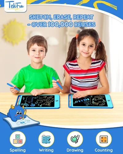 Miniatura 2 de TEKFUN - 2 paquetes de tableta de escritura LCD para niños, tablero de garabatos de 10 pulgadas azul+azul, tablero de dibujo reutilizable