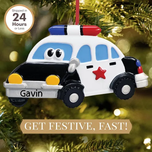 Miniatura 2 de Adorno personalizado de coche de policía 2026 Adornos de Navidad personalizados 24 horas, grabado con láser, para árbol Regalo de recuerdo