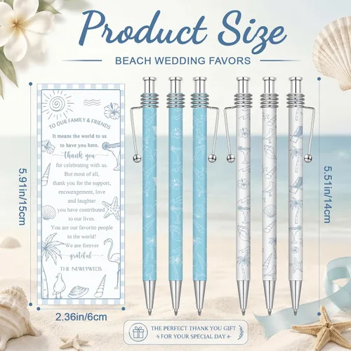 Miniatura 3 de Tenceur Juego de 30 bolígrafos retráctiles de tinta negra para invitados de boda en la playa, regalos de boda, regalos de boda, suministros