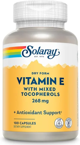 SOLARAY Vitamina E 400 UI (268 mg), forma seca - Fuente natural, tocoferoles mixtos vitamina E - Suplemento antioxidante, PMS y apoyo para la