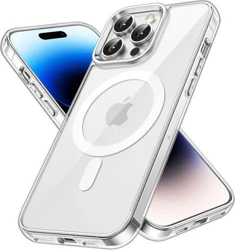 JETech Funda magnética para iPhone 14 Pro de 6.1 pulgadas, compatible con carga inalámbrica MagSafe, a prueba de golpes, parte trasera transparente