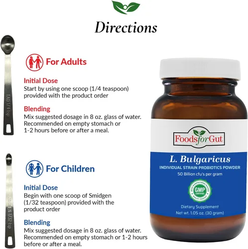Miniatura 5 de Foods For Gut Lactobacillus Bulgaricus Probiotic Powder 50 mil millones de ufc Fabricado en Estados Unidos Sin aditivos Apoyo digestivo e