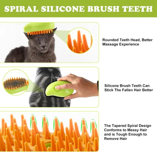 Miniatura 4 de Cepillo de vapor para gatos, 3 en 1, peine de eliminación de pelo de mascotas con vaporizador, peine Spritz para perros, espray de pulverización