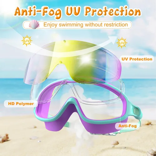 Miniatura 3 de VegoVia - Paquete de 2 gafas de natación para niños, gafas de natación antivaho con protección UV, de visión amplia, para niños de 3 a 15 años