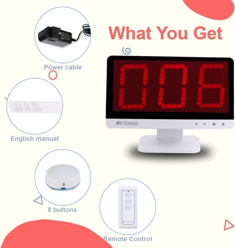Miniatura 9 de Retekess Zumbadores TM101 para juegos de trivia, zumbadores de peligro con luz, añade hasta 32 botones, 262 pies, zumbadores de programas
