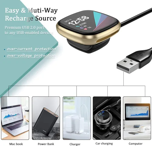 Miniatura 4 de Cable de Carga Maledan Compatible con Cargador Fitbit Sense/Fitbit Versa 4, Estación de Soporte de Carga USB de Reemplazo Durable Accesorios